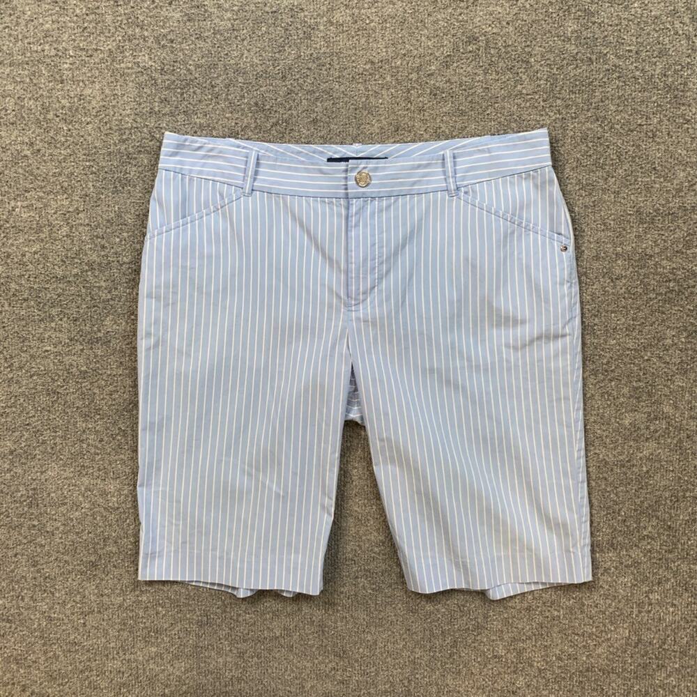 Ralph Lauren Golf Shorts Womens 8 Blue White Cotton Blend Striped Bermuda ZipFly - Picture 2 of 9